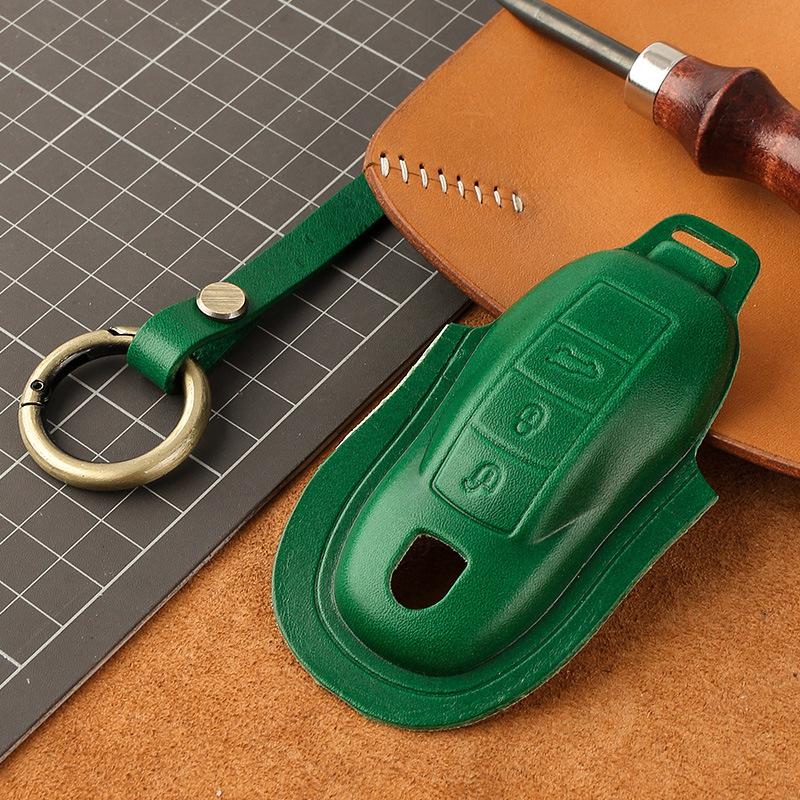Genuine Leather Key Cover for Porsche Macan, Cayenne, 911, Panamera - Cowhide Shell with Buckle