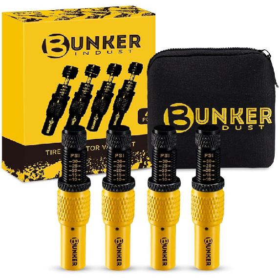 BUNKER INDUST Adjustable Auto-Stop Tire Deflator Valve Kit (10-30 PSI),4 PCS Tire Air Down Tool Offroad 4x4 Accessories with Storage Pouch, Rotate 4pcs tire air deflator