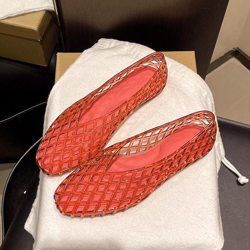 New Mesh Shoes Sandals Women'S Beach Pvc Jelly Mesh Hollowed Out Flat Bottom Comfortable One-Pedal Women'S Casual Slippers