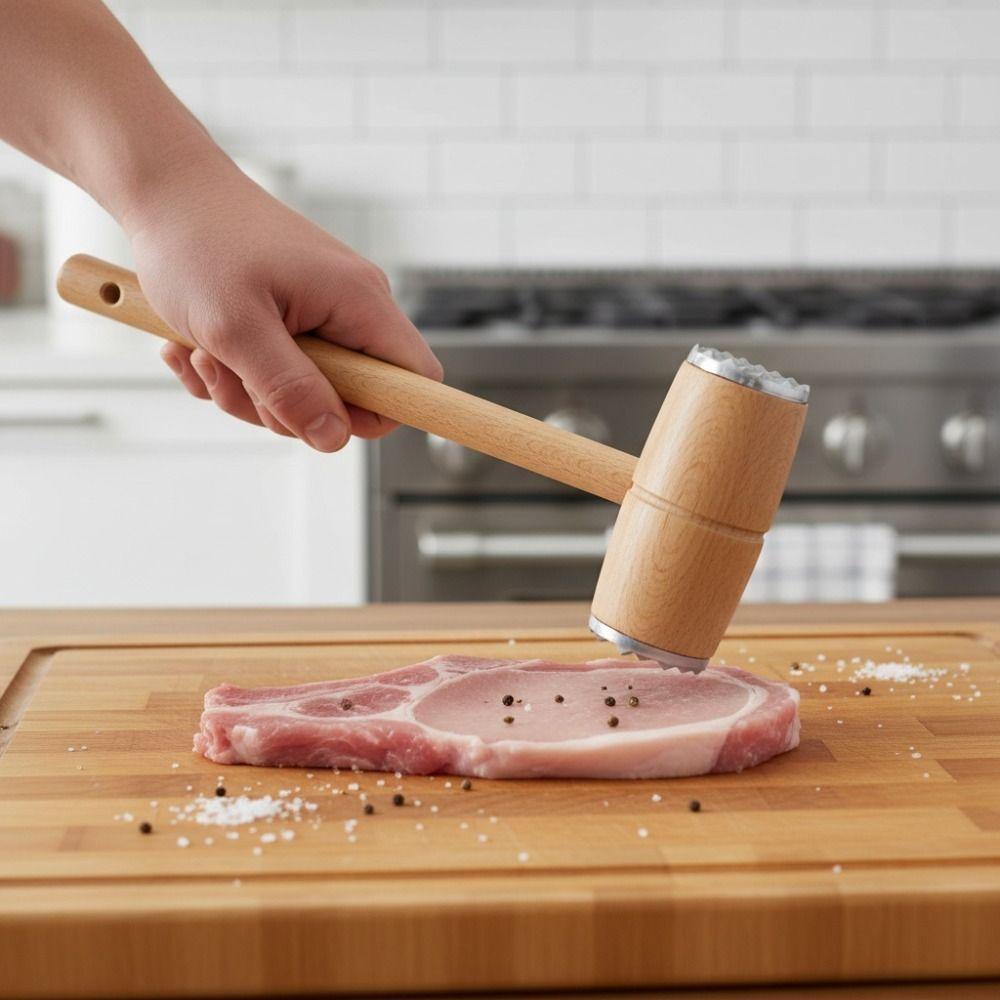 Metal Head Meat Tender Wooden Meat Mallet Multifunctional Meat Hammer Nuts