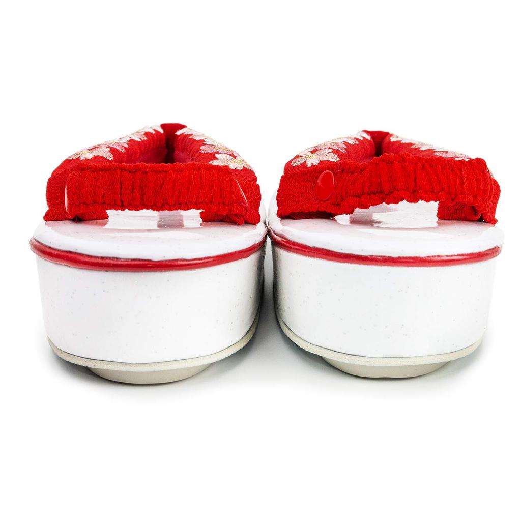 Sandals for for with cherry blossom embroidery and heel for girls [Kyoetsu] Shichigosan, 3-year-olds, fasteners, (11-A red)