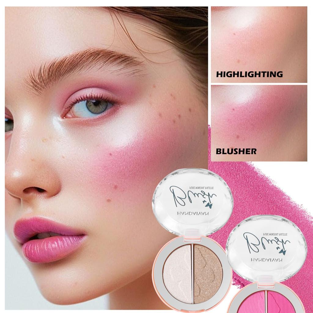 5pcs Dual-Color Blush Palette Set, Pure Mineral Powder Duo Blusher, Natural Matte and Shimmer Face Makeup, Long-Lasting Cheek Blush Compact for Women