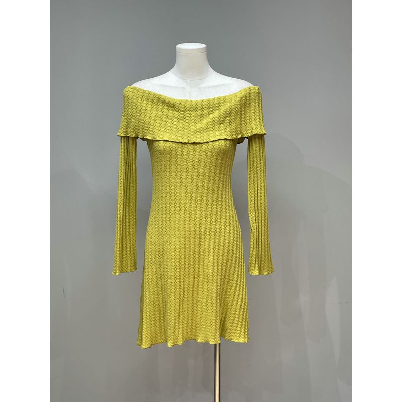 2025 Spring New Arrival Australian Single by Together Fashion off-Shoulder Long Sleeves Knitwear Knitted Dress Female