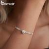BAMOER Solid 925 Silver 4mm Mesh Link Chain Bracelet, White Gold Plated Heart Moissanite Woven Bracelet for Women