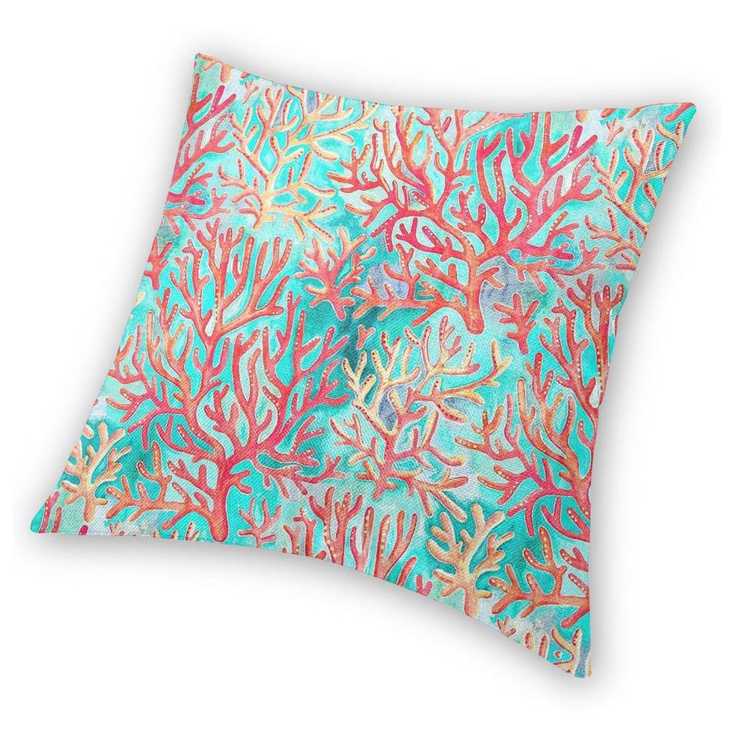 Red Coral On Pastel Cyan Square Pillowcase Polyester Linen Velvet Pattern Zip Decor Throw Pillow Case Sofa Seater Cushion 18"