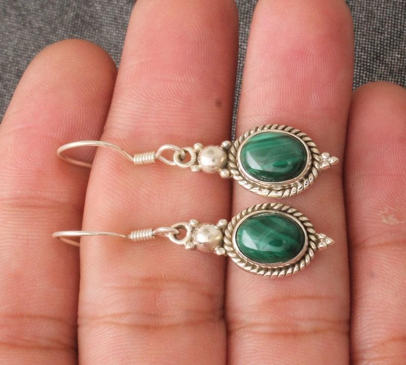Solid 925 Sterling Silver Malachite Gemstone Earring Women Designer Earring Gift For Her