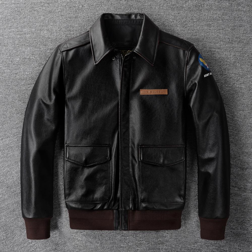 Flight Suit A2 Leather Jacket Men Genuine Cow Pilot Bomber Jackets Men's Cowhide Coat Spring Autumn
