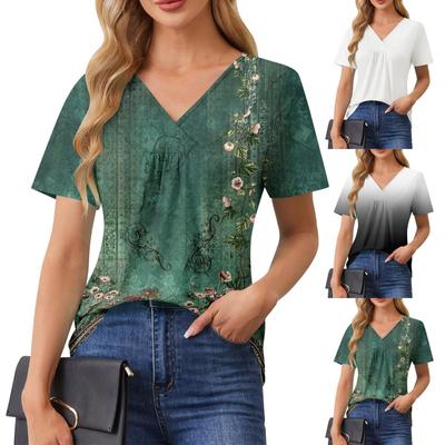 Womens Summer Tops Casual Ruffle Short Sleeve Crewneck Loose Pleated T Shirts