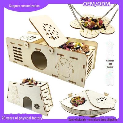 Drewniana miska na jedzenie i zestaw zabawek edukacyjnych dla chomika: Huśtawka, pas startowy, kryjówka, rama treningowa i schody do wspinaczki