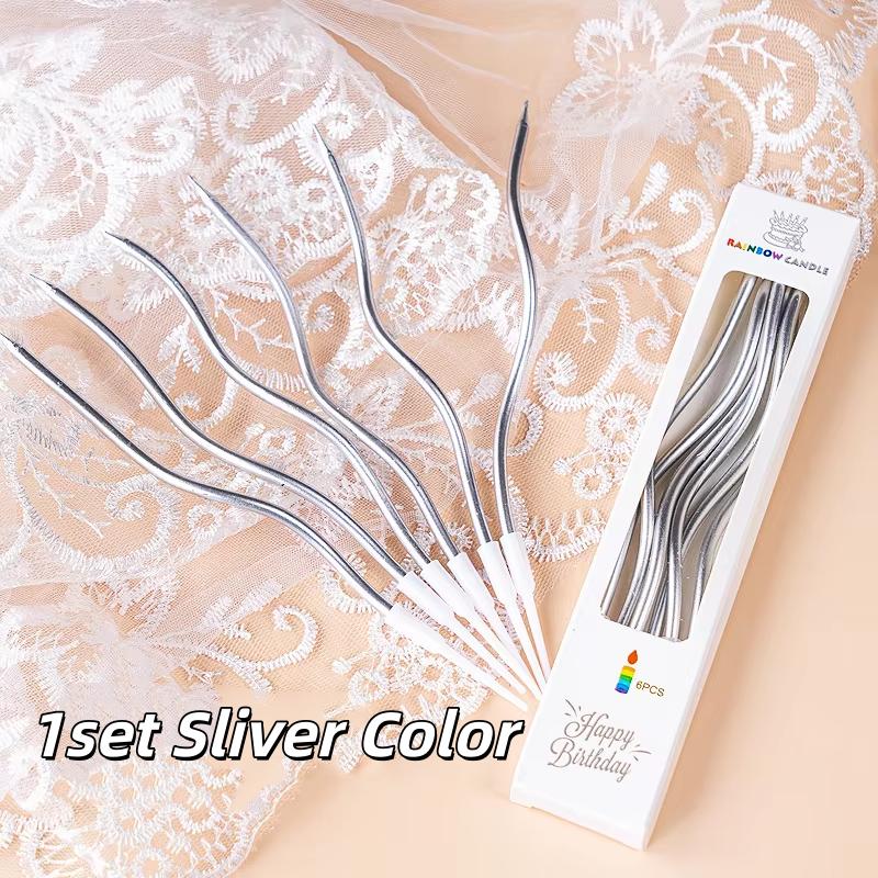6pcs/Set Curved Cake Candles Birthday Cupcake Decorating Baby Shower Gender Reveal Candle Toppers Wedding Party Decorative