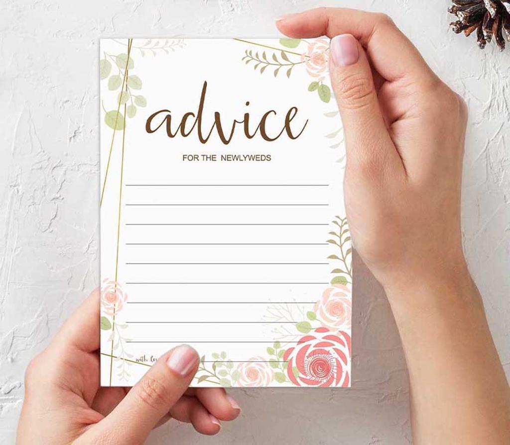 Inkdotpot Set of 50 Advice for The Newlyweds, Bride & Groom, Mr and Mrs Advice Cards Floral Wedding Décor, Guestbook Alternative 5x7 Inches