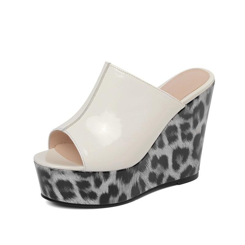2025 Fashion Summer New Arrival Leopard Print Wedge Strappy Sandals Women's Sensual Glossy Fashion Trendy Shoes