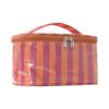 Large Capacity Waterproof PVC Travel Makeup Bag with Handle Striped Design Cosmetic Storage Organizer for Toiletries and Accessories