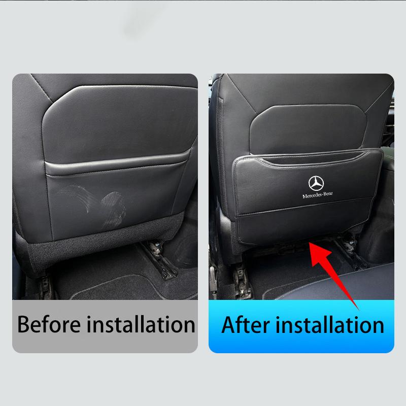 PU Leather Car Seat Back Anti Kick Pad Waterproof Anti Scratch Protector with Storage Pocket for Mercedes-Benz C E S GLC GLE Etc