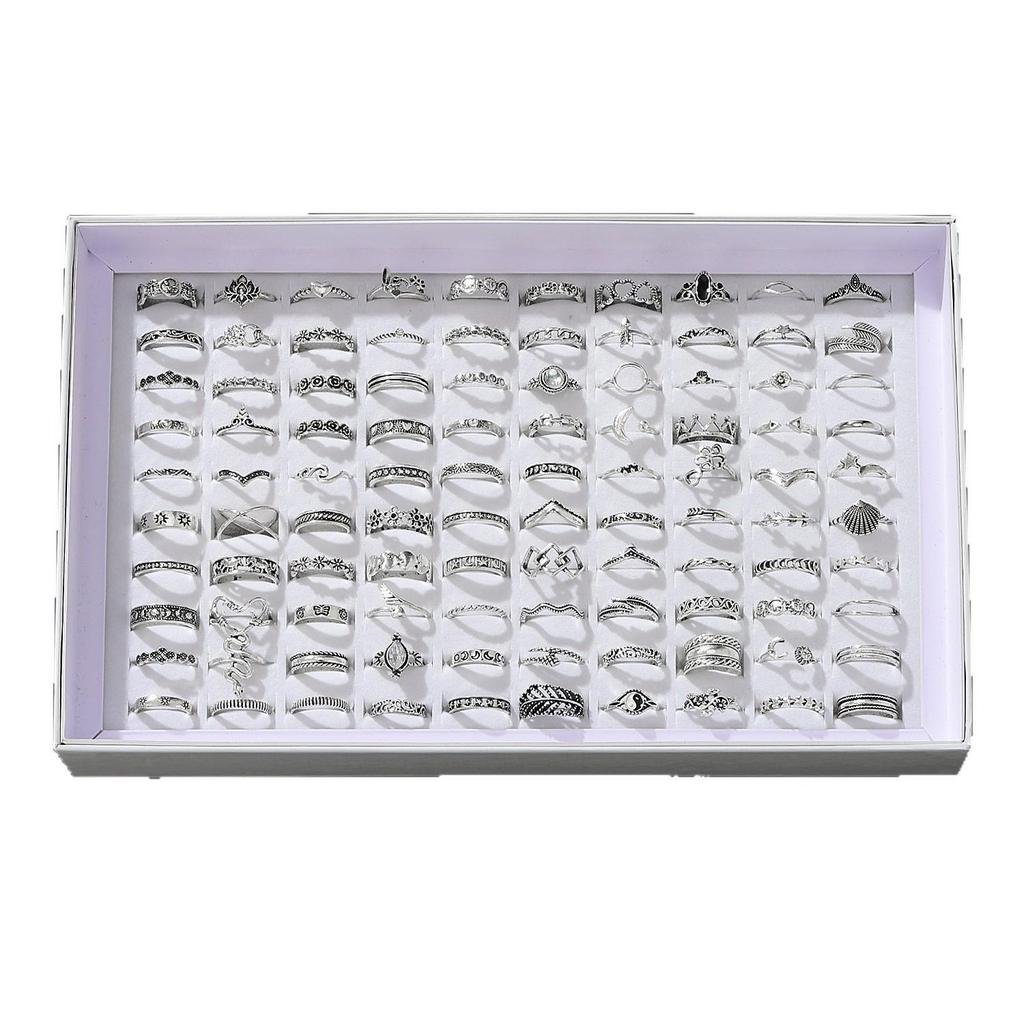Korean Style 45-Piece Retro Silver Heart Ring Set - Versatile Stackable Fashion Accessories