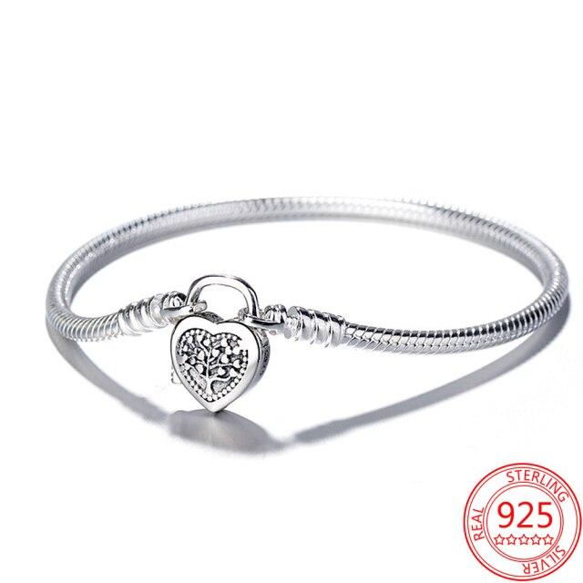 925 Sterling Silver Forever Love Vows Pink Heart -Shaped Lock Bracelet Wedding Anniversary Gift