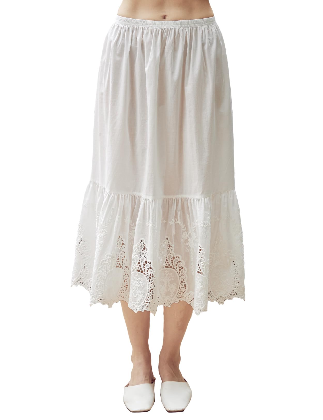 

BEAUTELICATE Hollow Lace Layered Size 2L Petticoat, 100% Cotton, Embroidery, Breathable, Moisture-Wicking, Anti-Static, Anti-See-Through, Look, 80cm,