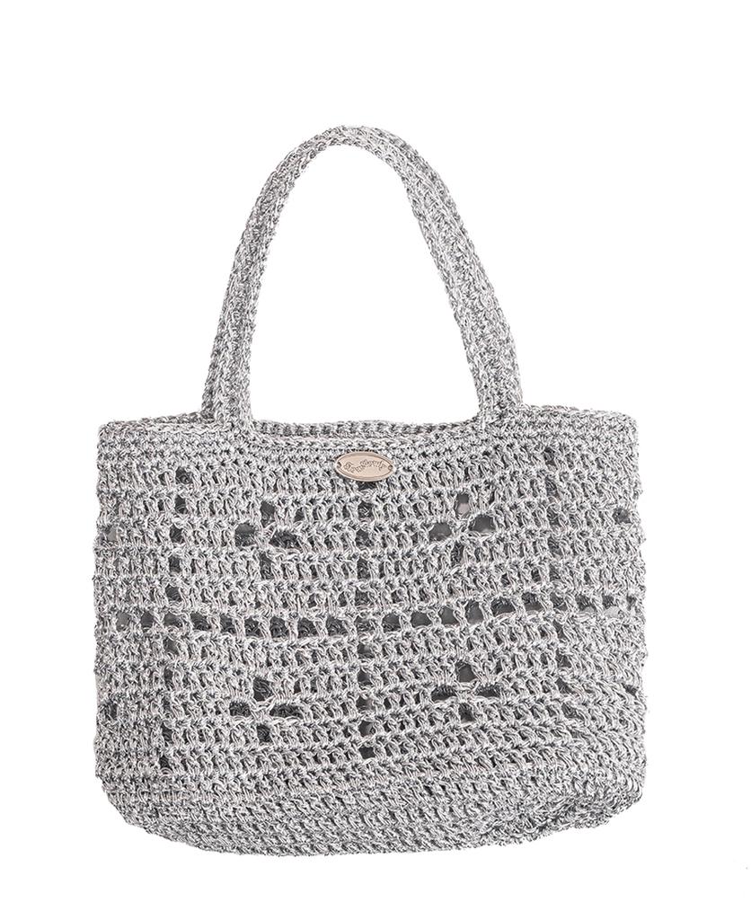 Slowslowly Lily Handmade Crochet Metallic Mini Tote Bag _ Silver