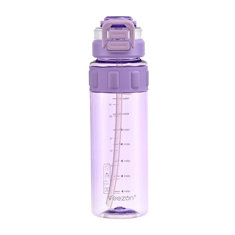 Dual Drink Outdoor Sports Portable Plastic Water Cup with Anti Slip Ring and Straw