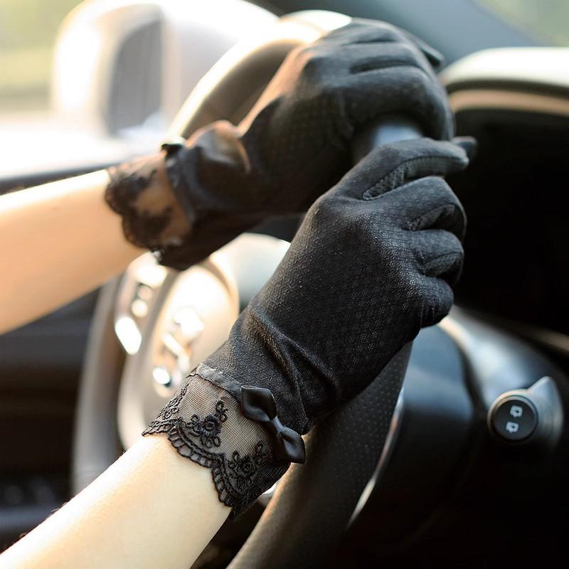 Sunscreen lace gloves women's summer ice silk thin touch screen gloves outdoor driving cycling gloves