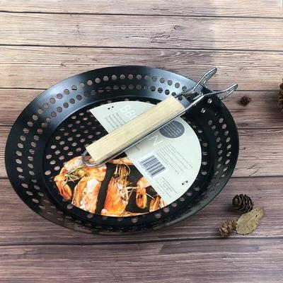 Großes, antihaftbeschichtetes Grilltablett aus Edelstahl, zusammenklappbar, für den Außenbereich, Camping, Gemüse, Pfannkuchen, Rindfleischtablett, runder Grillkorb