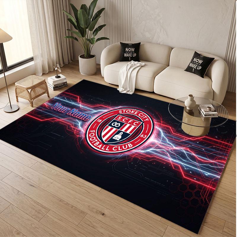 Custom Rug Stoke City FC Pattern Print Name Text Soft Non‑Slip Floor Carpet for Home Indoor Decoration