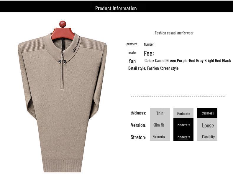 Mid-aged Men's Trendy Half-Zip Pullover Sweater