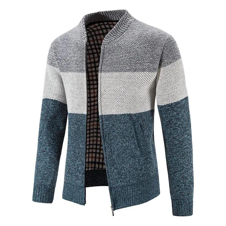 Осень и Зима Повседневный Свитер Плюс Бархат Утолщенный Воротник Бейсбол Мужской Свободный Свитер с Цветными Блоками Термальная Куртка M 2648₽