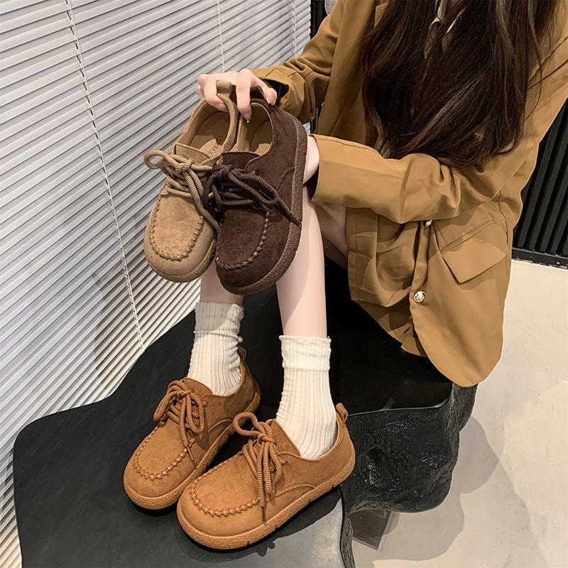 Leather platform women's shoes new autumn casual flat-bottomed Boken single shoes Doudou shoes