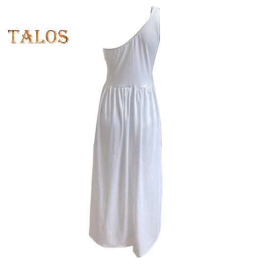 Lady Evening Dress One Shoulder Sleeveless Split Hem Solid Color Ruffle Pleated Solid Color Off Shoulder Prom Cocktail Party Maxi Dress Ball Gown