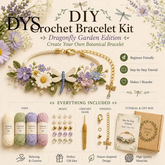 Bransoletka inspirowana naturą Rękodzieło Szydełkowanie Zestaw DIY, Zestaw do rękodzieła kwiatowego z koralikami, Styl Boho Zestaw do tworzenia kwiatów dla początkujących, Ręcznie robiony prezent Artystyczny