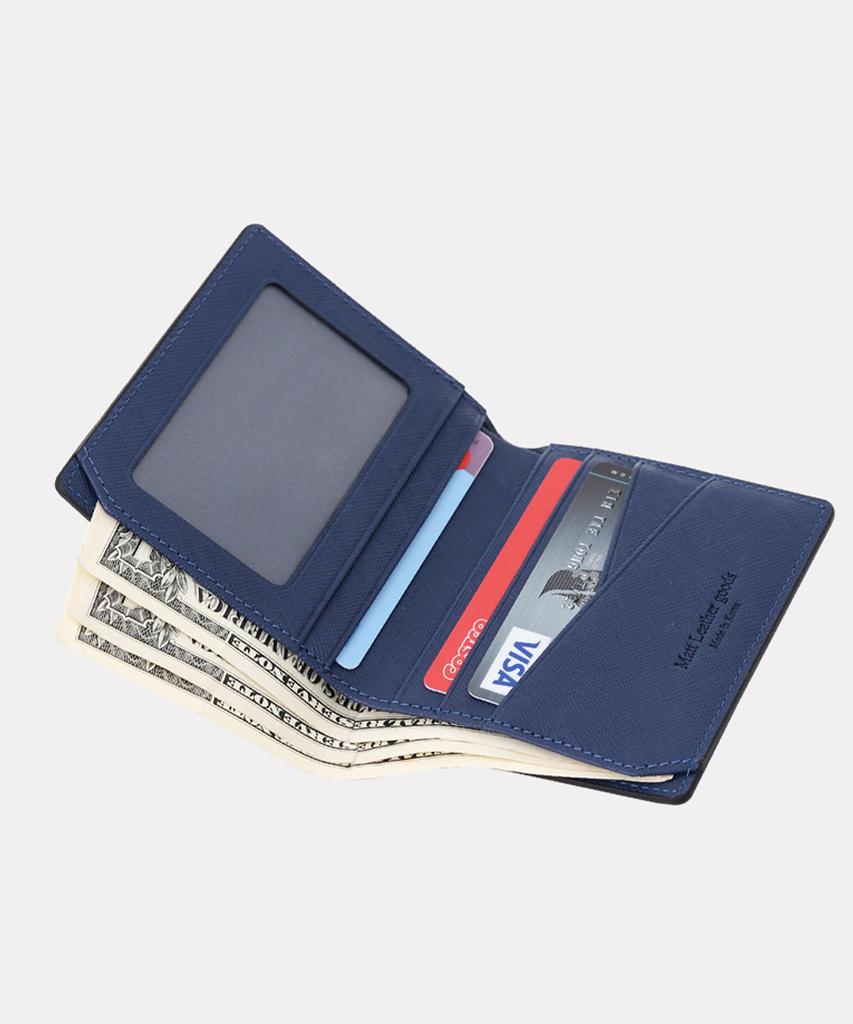 Matt Saffiano Cowhide Mini Wallet (Black + Steel Blue) W22762