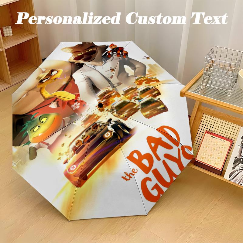 8‑Rib Automatic Umbrella, The Bad Guys Design Foldable Umbrella for Sun Rain Protection Travel