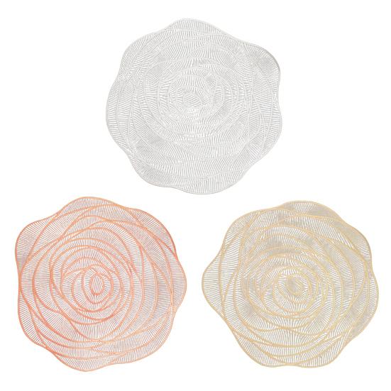 PVC Placemats Heat-Resistant Waterproof Oil-Proof Dining Table Mats Rose Design Decorative Mat for Home Kitchen Bar Restaurant