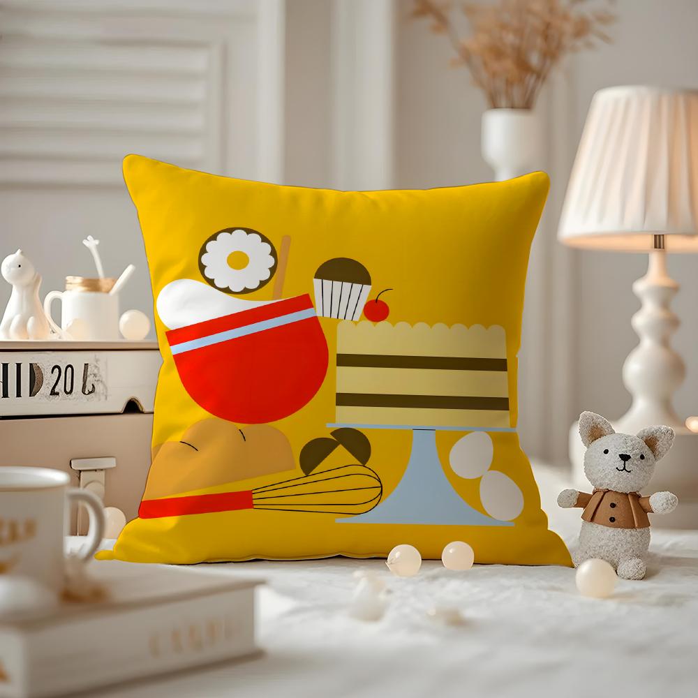 Food Illustration Cushion Cover Anti-dustmite Pillowcase Invisible Zipper Silky Short Plush Sofa Cushion Cover