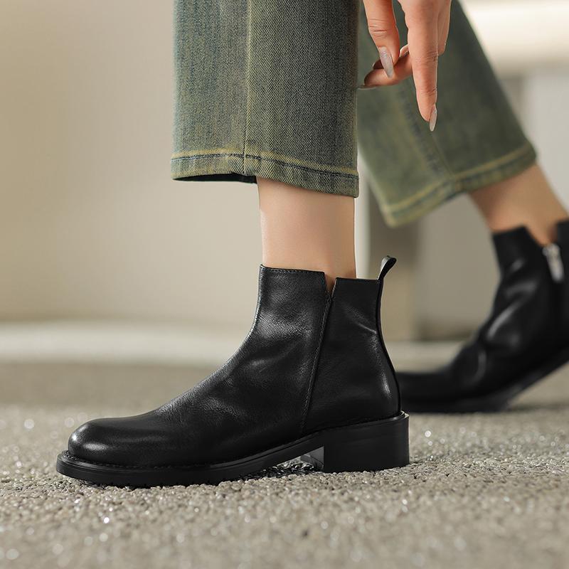 Fashion 2025 Autumn Women Shoes Genuine Leather Chelsea Boots Retro Women Boots Winter Ankle Boots Chunky Western Boots  ladies shoes