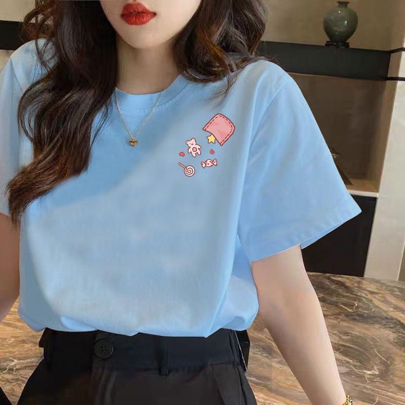 HNXC White Short-sleeved T-shirt for Women, Summer Loose Printed T-shirt for Ladies