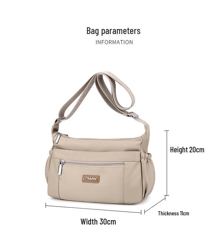 Water-Repellent Nylon Crossbody Bag for Middle-Aged Women, Large-Capacity, Multi-Layer, Versatile Casual Shoulder Bag.