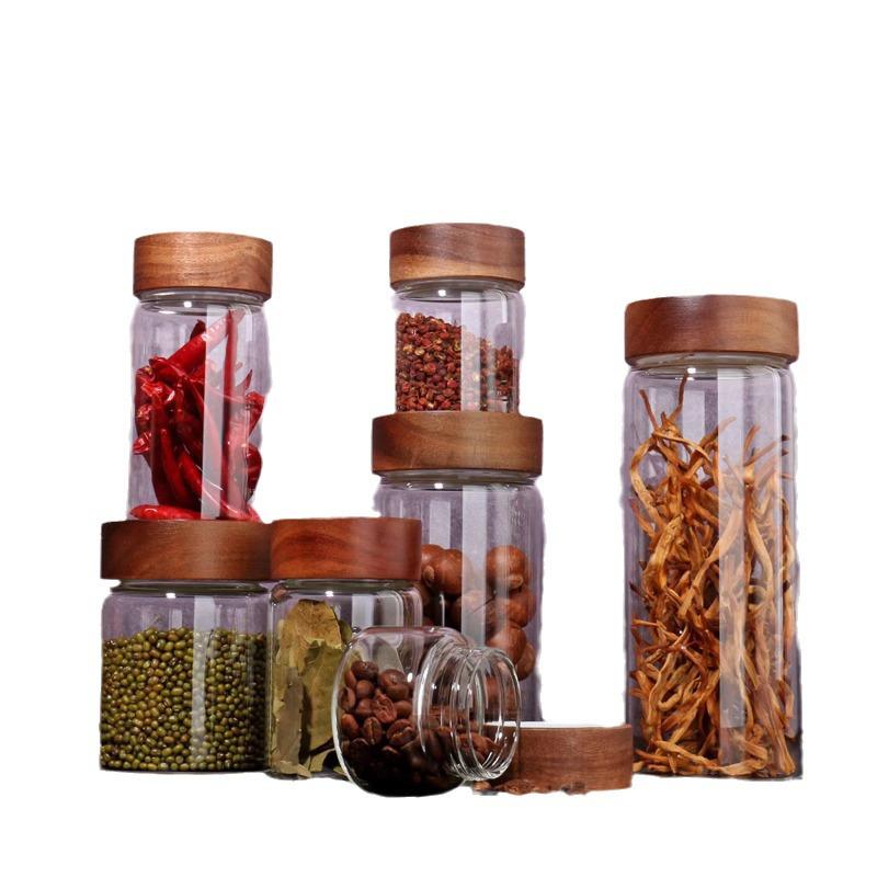 Acacia Wood Lid Glass Airtight Storage Jar for Honey or Bird's Nest
