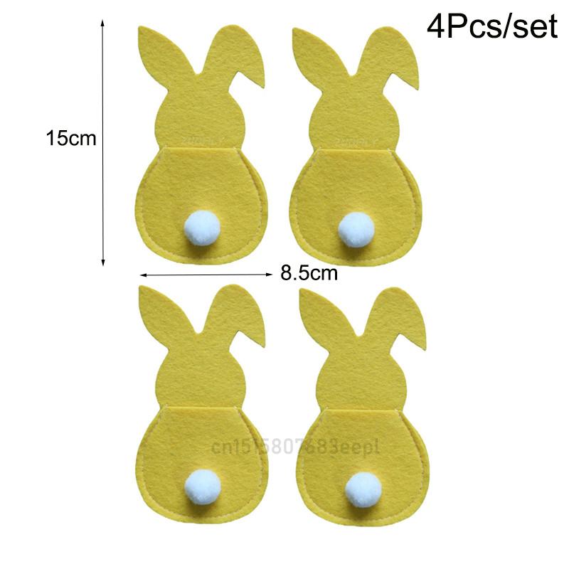 Easter Bunny Knife and Fork Holder 4Pcs/set Easter Eggs Rabbit Cutlery Bags Tableware Organizer Table Decorations Party Supplies