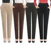 Women's Fall/Winter High-Waisted Corduroy Pants Relaxed Fit with Elastic Waistband Plus Size Thickened Fabric Casual Trousers for Mothers