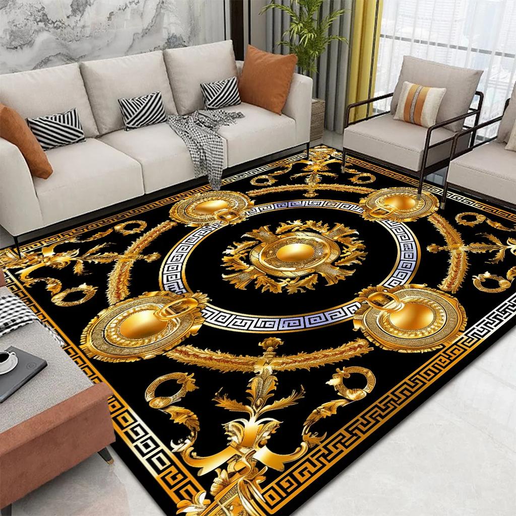 European Luxury Gold Carpets for Living Room Fashion Abstract Lounge Decor Sofa Table Mat Large Area Washable Rugs for Bedroom