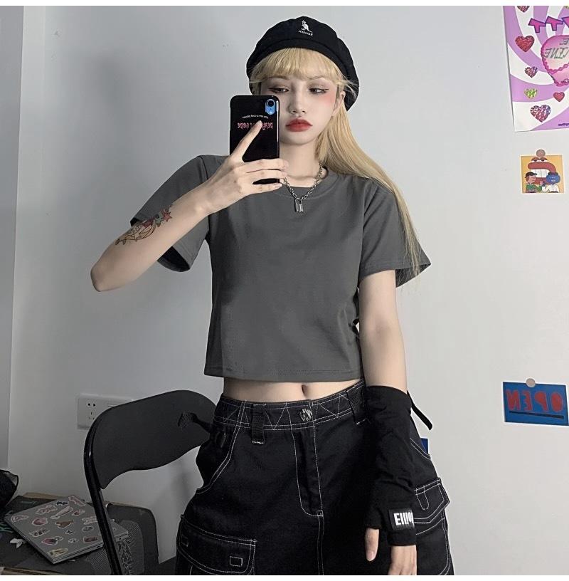 Women's Crew Neck Short Sleeve Crop T-Shirt Slim Fit Candy Color Solid Polyester Cropped Top Multi Color Y2K Summer Casual Tee