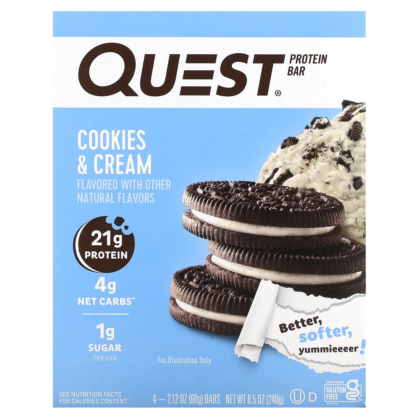 

Quest Nutrition, Протеїновий батончик, Печиво та вершки, 4 батончики, 60 г (2,12 унції) кожен