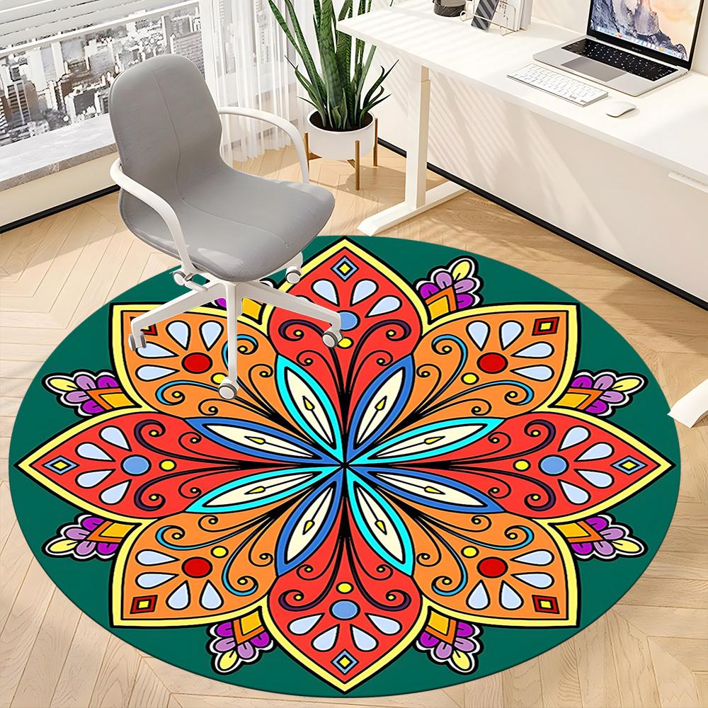 1pc Colorful Mandala Design Chair Carpet for Office Non-Slip, Machine Washable Rug for Office - Holiday DecorMachine Made yy251029111