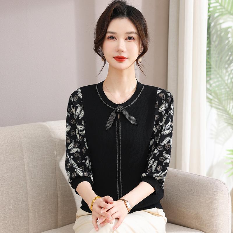 Elegant Ice Silk Lapel T-Shirt - Stylish Spring/Summer Base Layer for Mid-Aged Women 2XL (110-125 jin)