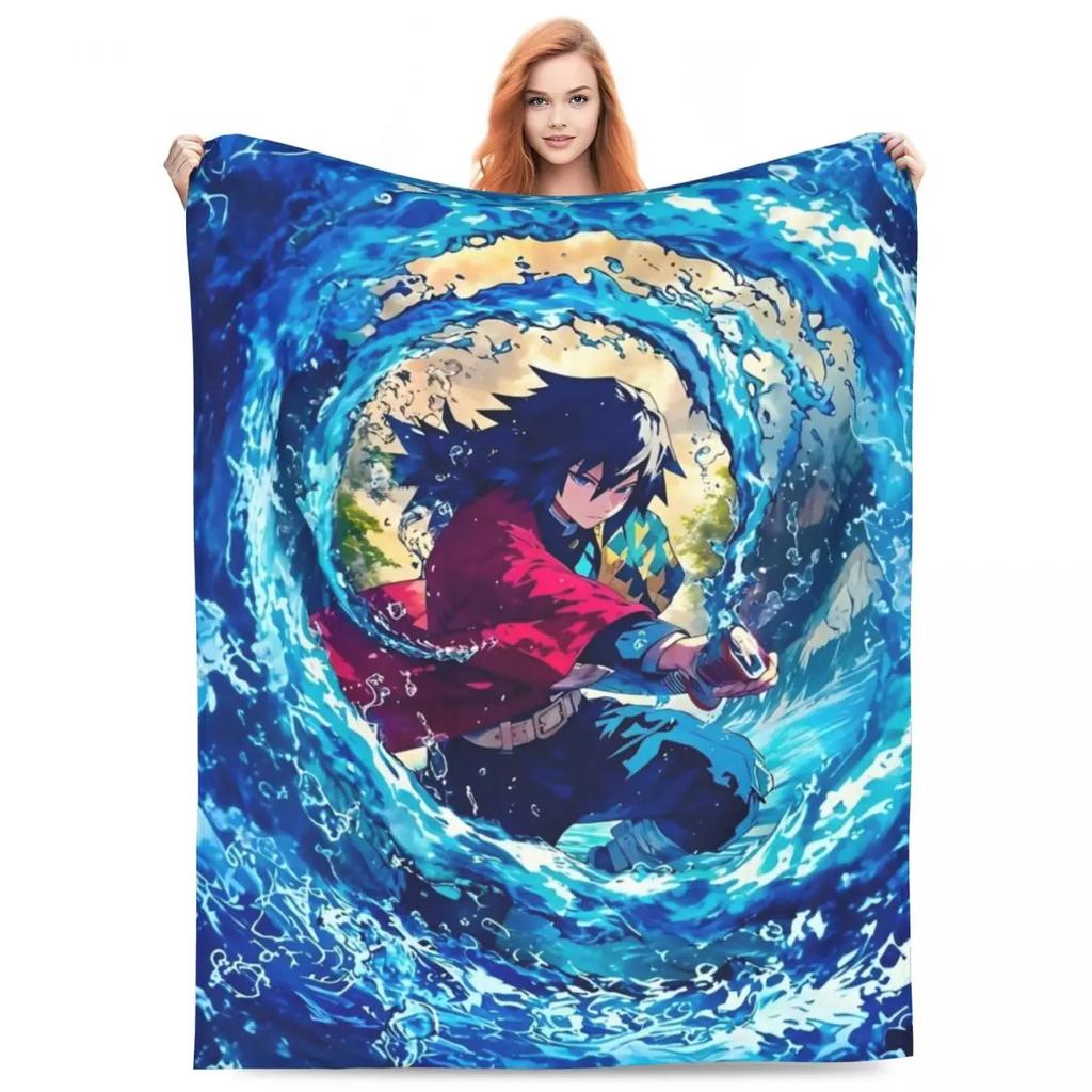 Water Hashira Giyu Tomioka Blankets Coral Fleece Plush Anime Demon Slayer Super Soft Throw Blanket for Car Sofa Couch Bedspread