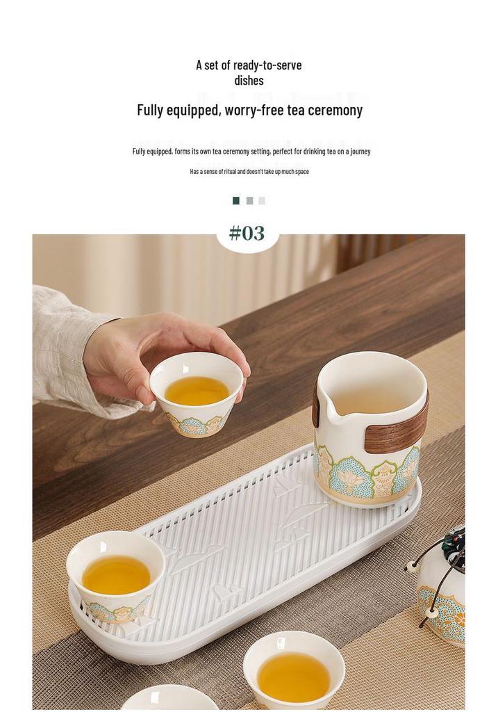 Portable Ceramic Gaiwan Tea Set - Customizable Chinese Style for Outdoor Camping, Business Souvenir with Logo.