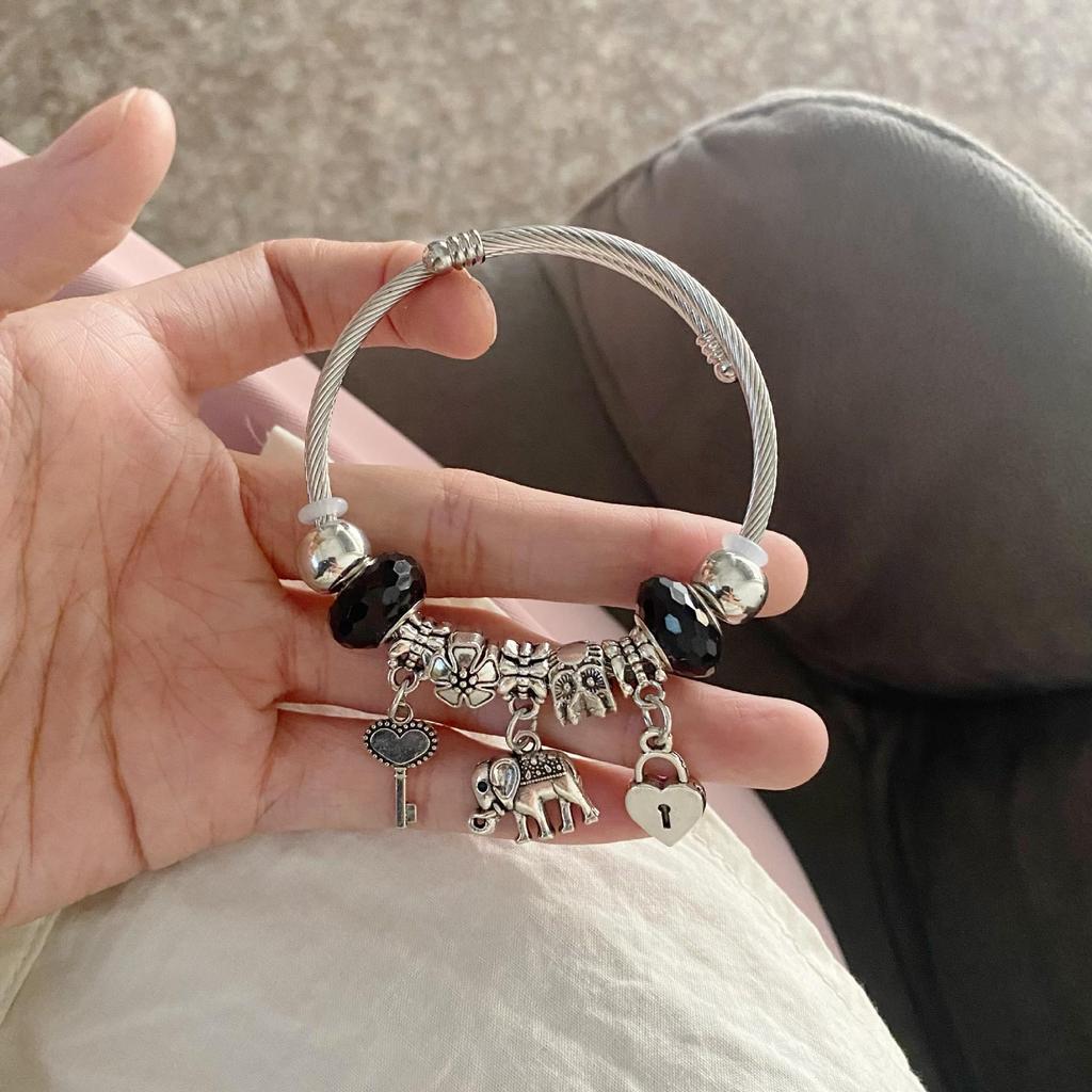 Panjia Dora Women's Stainless Steel Beaded Bracelet - European American Versatile Luxury Jewelry