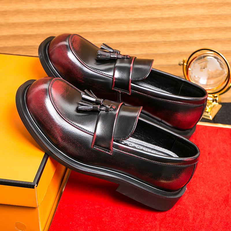Fashion Men Fashion Tassel Shoes Black Brown Big Head Thick Soled Leather Shoes British Business Office Dress Shoes Sizes 38-46 Men Shoe